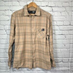 FINTECH Plaid Flannel Shirt Mens Size Large Brown Button Up Outdoor Cotton